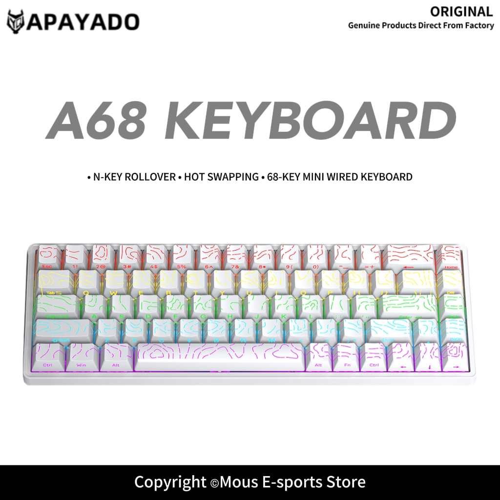 Keyboard Gaming Blue Switch - APAYADO A68 Keyboard Mekanis Berkabel Hot